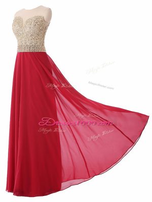 Romantic Floor Length Red Vestidos de Damas Chiffon Sleeveless Beading