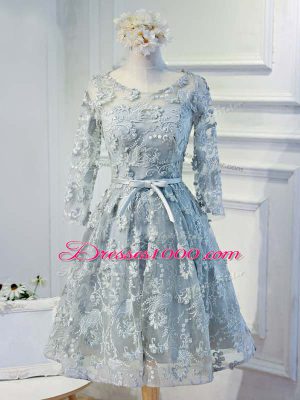 Best Grey Lace Up Scoop Lace and Appliques and Belt Homecoming Dress Online Organza Long Sleeves