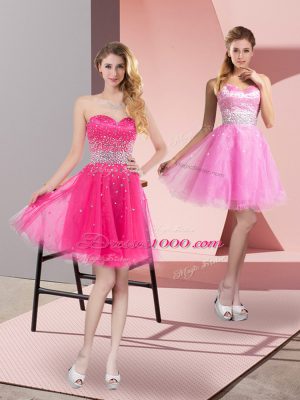 Gorgeous Sweetheart Sleeveless Club Wear Mini Length Beading Hot Pink Tulle