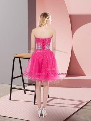 Gorgeous Sweetheart Sleeveless Club Wear Mini Length Beading Hot Pink Tulle