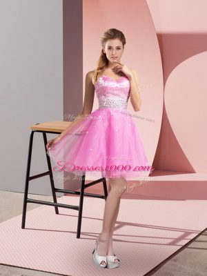 Gorgeous Sweetheart Sleeveless Club Wear Mini Length Beading Hot Pink Tulle