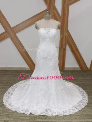 Sleeveless Brush Train Lace Lace Up Wedding Dresses
