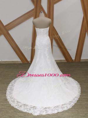 Sleeveless Brush Train Lace Lace Up Wedding Dresses