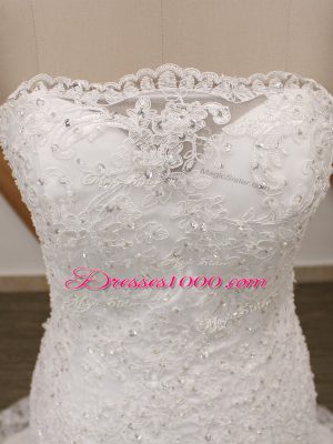 Sleeveless Brush Train Lace Lace Up Wedding Dresses