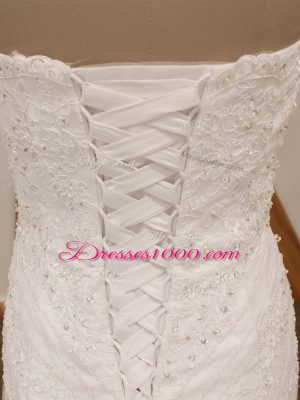 Sleeveless Brush Train Lace Lace Up Wedding Dresses