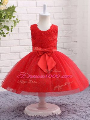 Red Sleeveless Bowknot Mini Length Kids Pageant Dress