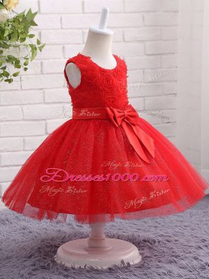 Red Sleeveless Bowknot Mini Length Kids Pageant Dress