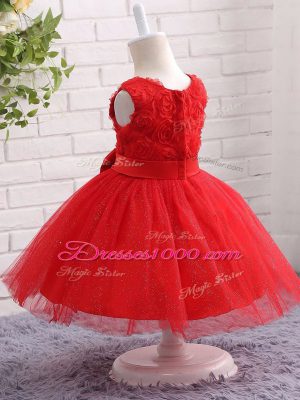 Red Sleeveless Bowknot Mini Length Kids Pageant Dress