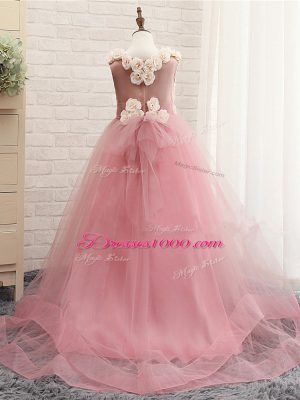 High Class Sleeveless Brush Train Zipper Hand Made Flower Girls Pageant Dresses