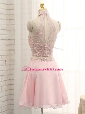 Customized Pink Prom Party Dress Prom and Party and Sweet 16 with Beading Halter Top Sleeveless Zipper