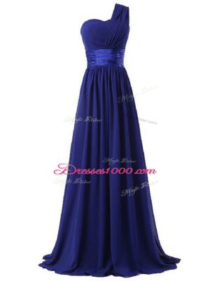 Ruching Quinceanera Dama Dress Royal Blue Lace Up Sleeveless Floor Length