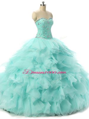 Flirting Floor Length Ball Gowns Sleeveless Apple Green Sweet 16 Quinceanera Dress Lace Up