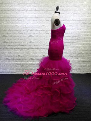 Fabulous Mermaid Sleeveless Fuchsia Pageant Dress Wholesale Brush Train Lace Up