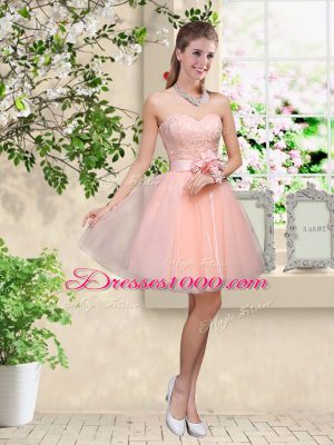 Light Yellow Tulle Lace Up V-neck Sleeveless Knee Length Quinceanera Court Dresses Lace and Belt