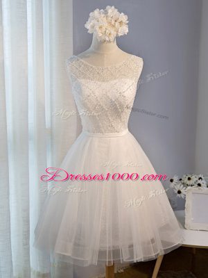 Admirable Scoop Sleeveless Lace Up Custom Made White Tulle