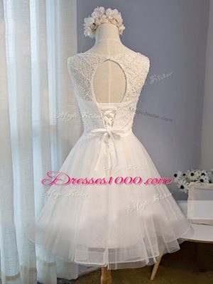 Admirable Scoop Sleeveless Lace Up Custom Made White Tulle