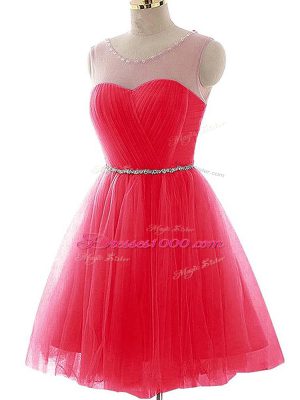 Best Mini Length A-line Sleeveless Coral Red Prom Evening Gown Lace Up