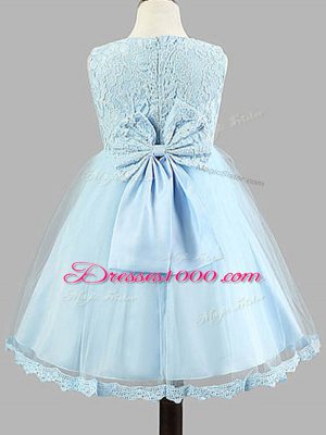 Glamorous Sleeveless Zipper Knee Length Lace and Bowknot Toddler Flower Girl Dress