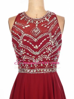 Pretty Criss Cross Prom Evening Gown Wine Red for Prom and Party and Military Ball with Beading Brush Train