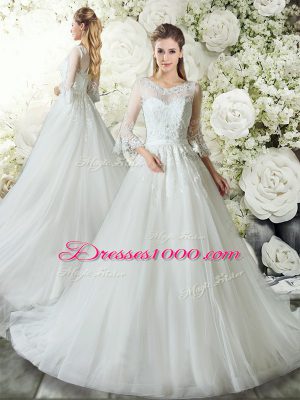 Tulle 3 4 Length Sleeve Wedding Gowns Court Train and Lace