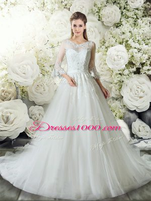 Tulle 3 4 Length Sleeve Wedding Gowns Court Train and Lace