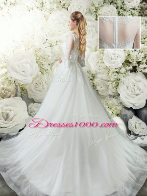 Tulle 3 4 Length Sleeve Wedding Gowns Court Train and Lace