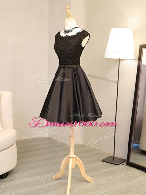 Inexpensive Black Sleeveless Lace and Appliques Mini Length Prom Dress