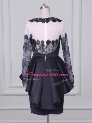 Luxury Satin Scoop Long Sleeves Zipper Lace and Appliques Mother of Groom Dress in Black