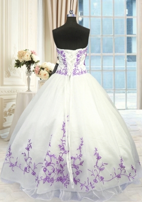 Beautiful Embroidery and Sashes|ribbons 15th Birthday Dress White And Purple Lace Up Sleeveless Floor Length