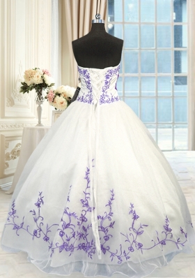 Glittering White And Purple Sweetheart Neckline Embroidery and Sashes|ribbons Quinceanera Dresses Sleeveless Lace Up