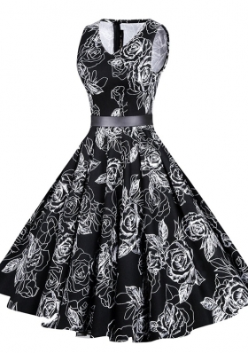 Ideal Black Chiffon Zipper Prom Party Dress Sleeveless Knee Length Sashes|ribbons and Pattern