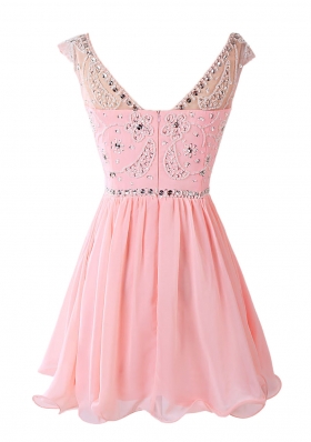 Pink A-line Sashes|ribbons Prom Evening Gown Zipper Chiffon Sleeveless Knee Length