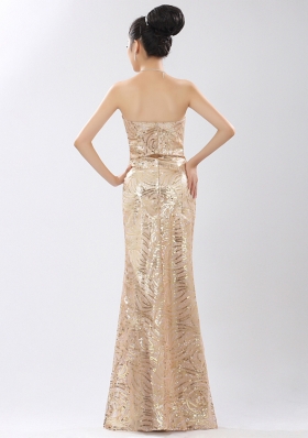 Champagne Column/Sheath Appliques and Belt Prom Dresses Zipper Sequined Sleeveless Floor Length