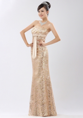 Champagne Column/Sheath Appliques and Belt Prom Dresses Zipper Sequined Sleeveless Floor Length