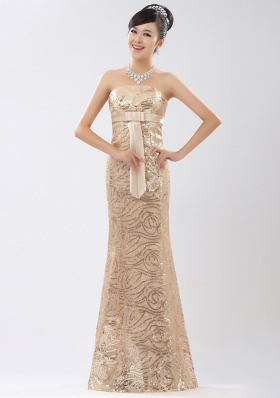 Champagne Column/Sheath Appliques and Belt Prom Dresses Zipper Sequined Sleeveless Floor Length