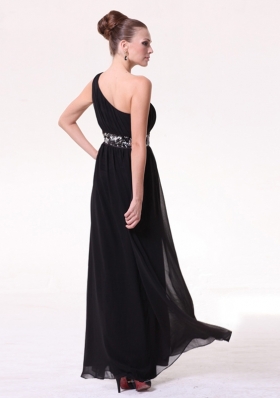 Column/Sheath Dress for Prom Black One Shoulder Chiffon Sleeveless Floor Length Side Zipper