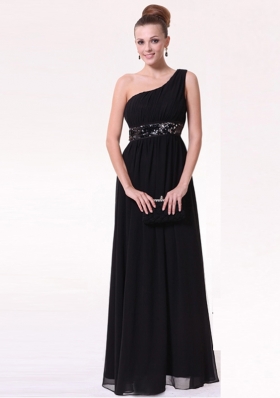 Column/Sheath Dress for Prom Black One Shoulder Chiffon Sleeveless Floor Length Side Zipper