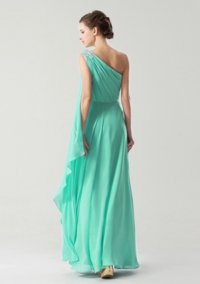 Fabulous Column/Sheath Prom Gown Turquoise One Shoulder Chiffon Sleeveless Ankle Length Side Zipper