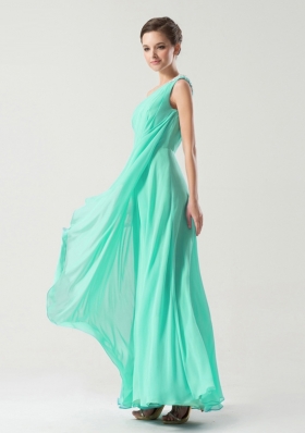 Fabulous Column/Sheath Prom Gown Turquoise One Shoulder Chiffon Sleeveless Ankle Length Side Zipper