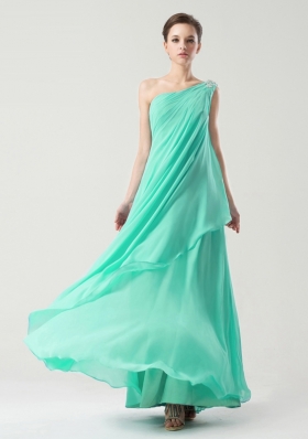 Fabulous Column/Sheath Prom Gown Turquoise One Shoulder Chiffon Sleeveless Ankle Length Side Zipper