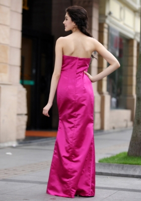 Hot Pink Column/Sheath Beading Prom Dresses Zipper Satin Sleeveless Floor Length