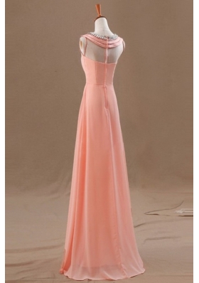 Hot Sale Watermelon Red Column/Sheath Bateau Sleeveless Chiffon Floor Length Zipper Beading Prom Gown