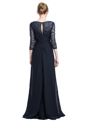Black Zipper Prom Evening Gown Beading 3|4 Length Sleeve Floor Length