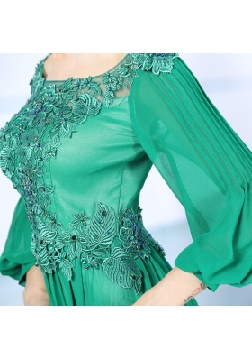 Floor Length Green Prom Dress Square 3|4 Length Sleeve Zipper