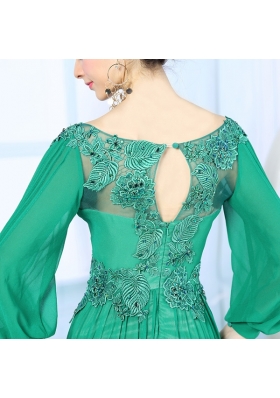 Floor Length Green Prom Dress Square 3|4 Length Sleeve Zipper