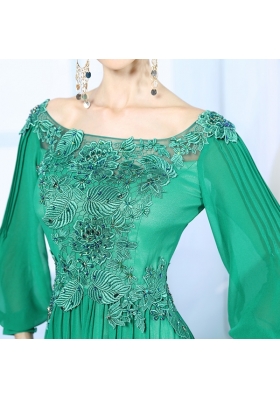 Floor Length Green Prom Dress Square 3|4 Length Sleeve Zipper