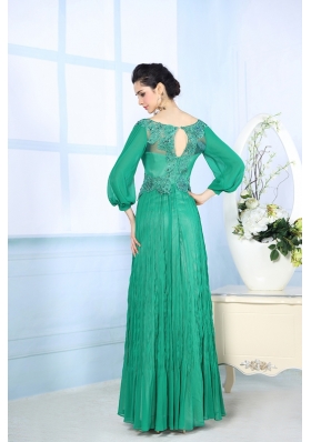 Floor Length Green Prom Dress Square 3|4 Length Sleeve Zipper