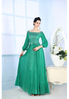 Floor Length Green Prom Dress Square 3|4 Length Sleeve Zipper