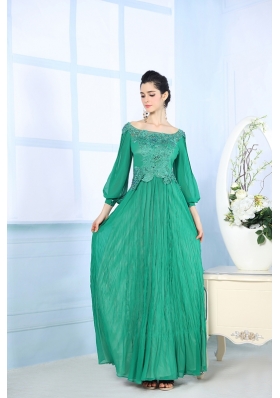 Floor Length Green Prom Dress Square 3|4 Length Sleeve Zipper