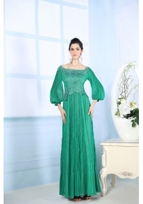 Floor Length Green Prom Dress Square 3|4 Length Sleeve Zipper